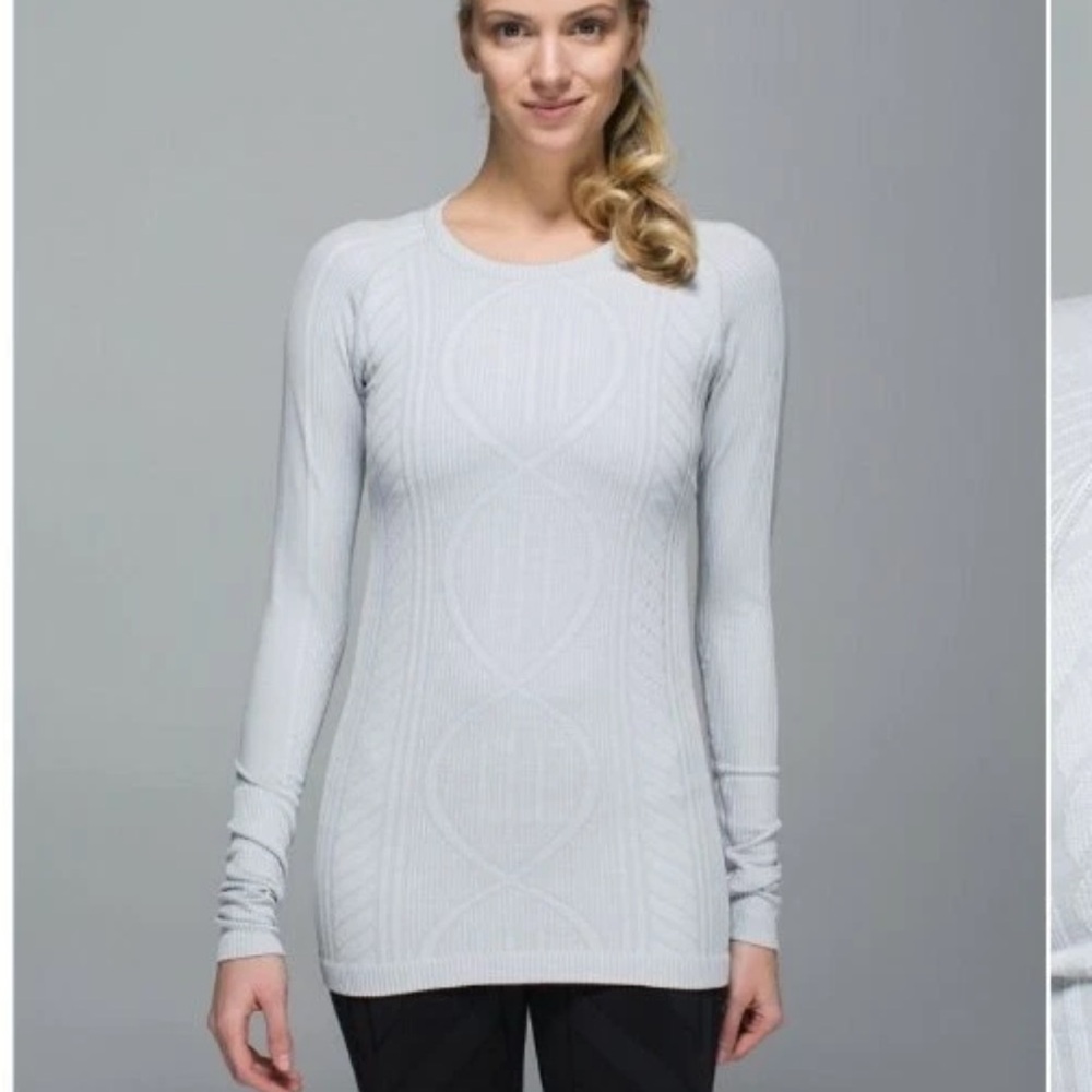 Lululemon Size 4 White Rest Less Pullover Top L/S Thumbhole Textured Athletic